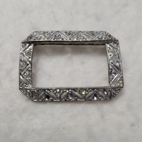 Coro Jewelry - Vintage Antique CORO Signed Silver Tone Art Deco Rectangle Rhinestone 1.5" AS IS
